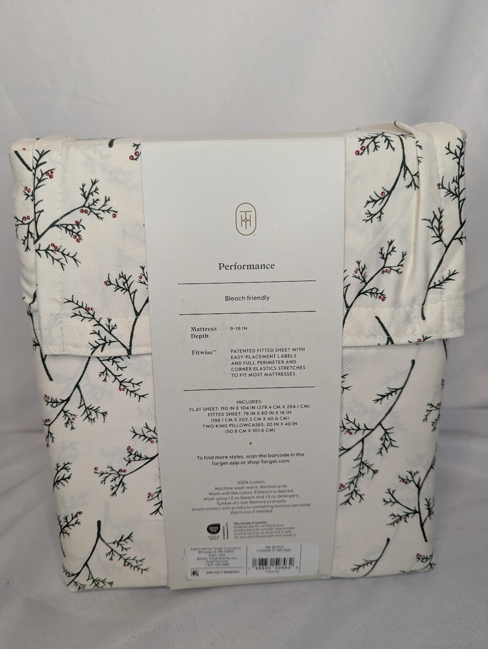 NWT Threshold Holly Branches Cotton King Sheet Set - Picture 5 of 9